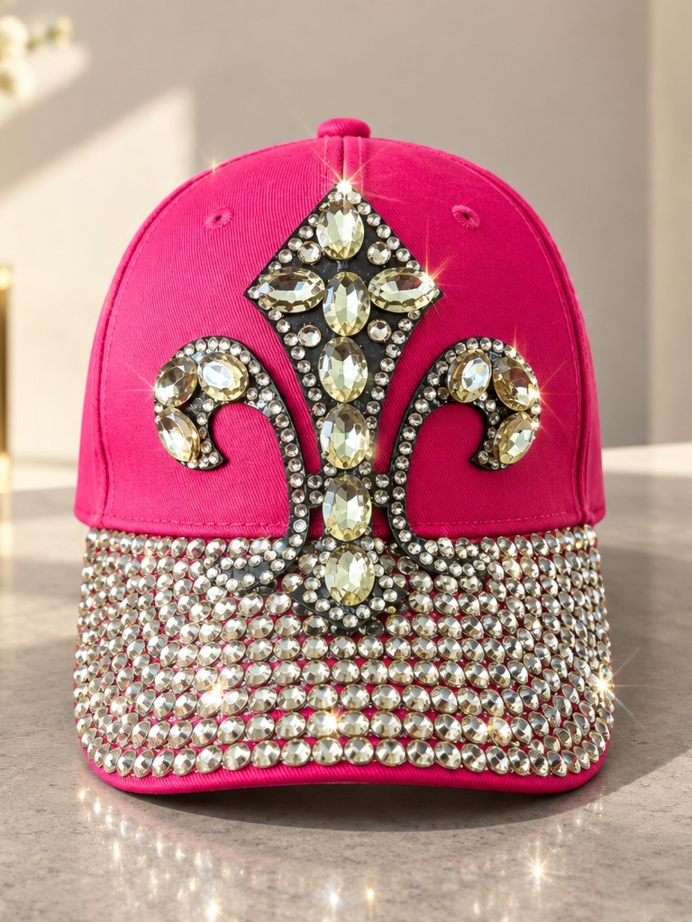 Hot Pink Crystal Fleur Embellished Baseball Cap
